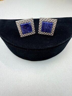 Dante Lapis Lazuli Silver Tone Cufflinks Geometric Vintage